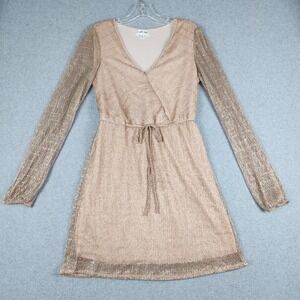 Emerald Sundae Wrap Dress Womens M Rose Gold Metallic Long Sleeve V-Neck Party